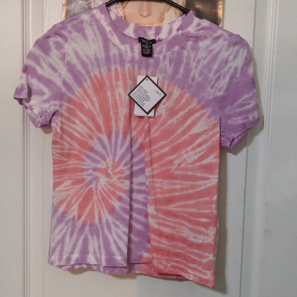 SALE Rue21 Pink and Purple Tie Dye Short Sleeve Shirt Crop Top Extra Small Xs